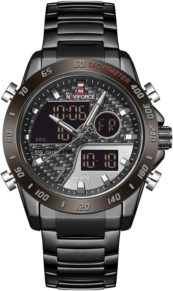 NAVIFORCE Men's Multifunction Waterproof Sport Analog Digital Quartz Watch with Chronograph Dual Time Alarm SIG Snooze Function