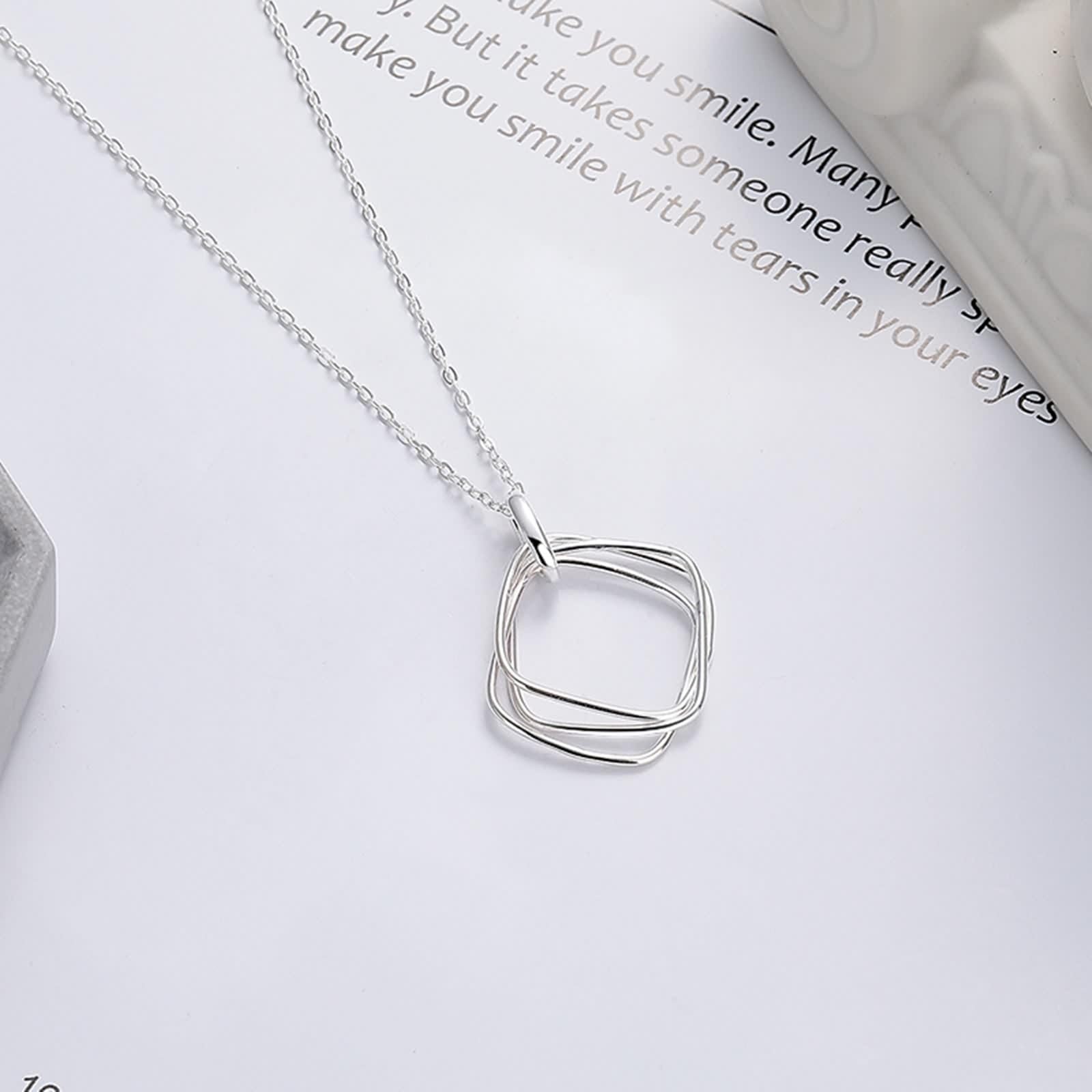 Collane per le donne Argento 925, Collana Pendente Geometrico Quadrato Argento Dimensione 42+3Cm