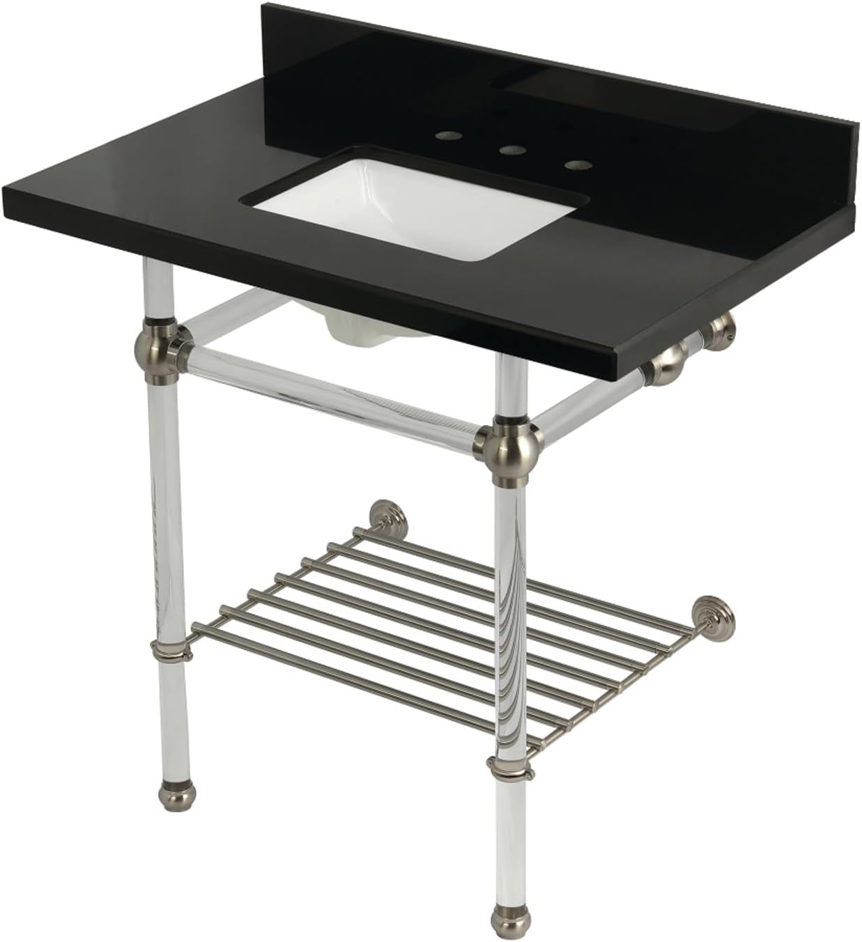 Kingston Brass KVPK36KASQB1 Templeton 36" Console Sink with Acrylic Legs (8-Inch, 3 Hole), Black Granite/Polished Chrome