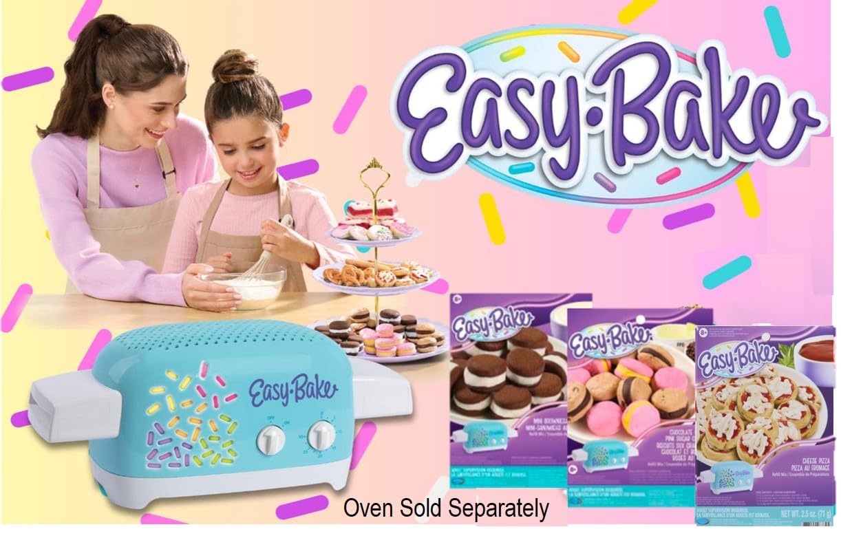 Easy Bake Oven Mixes Refill Super Pack- Donuts, Pizza, Whoopie Pies, and Cookies with Baking Certificate, and Pink Piping Bag (6 Items)