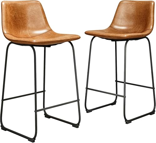 YaFiti Juego de 2 taburetes de bar de 24 pulgadas, taburetes de bar de altura de mostrador con respaldo, taburete de bar de piel sintética con