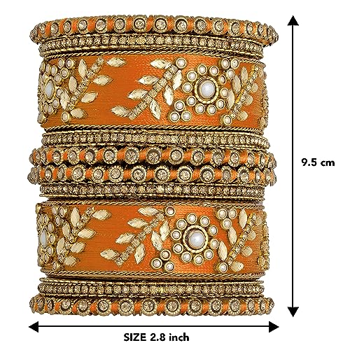 Image of Peora Silk Thread Kundan & Stone Studded Chuda Bangles Set Gift for Women