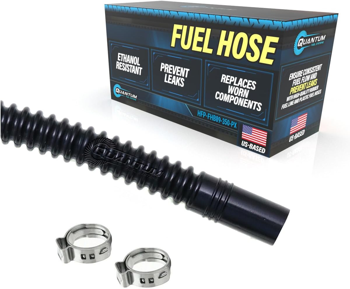 QFS Black Corrugated Fuel Hose 350mm (13.7 in) x 8mm/9mm (0.31 in/0.35 in) - Includes Pex-Style Cinch Clamps, E85/Ethanol Compatible