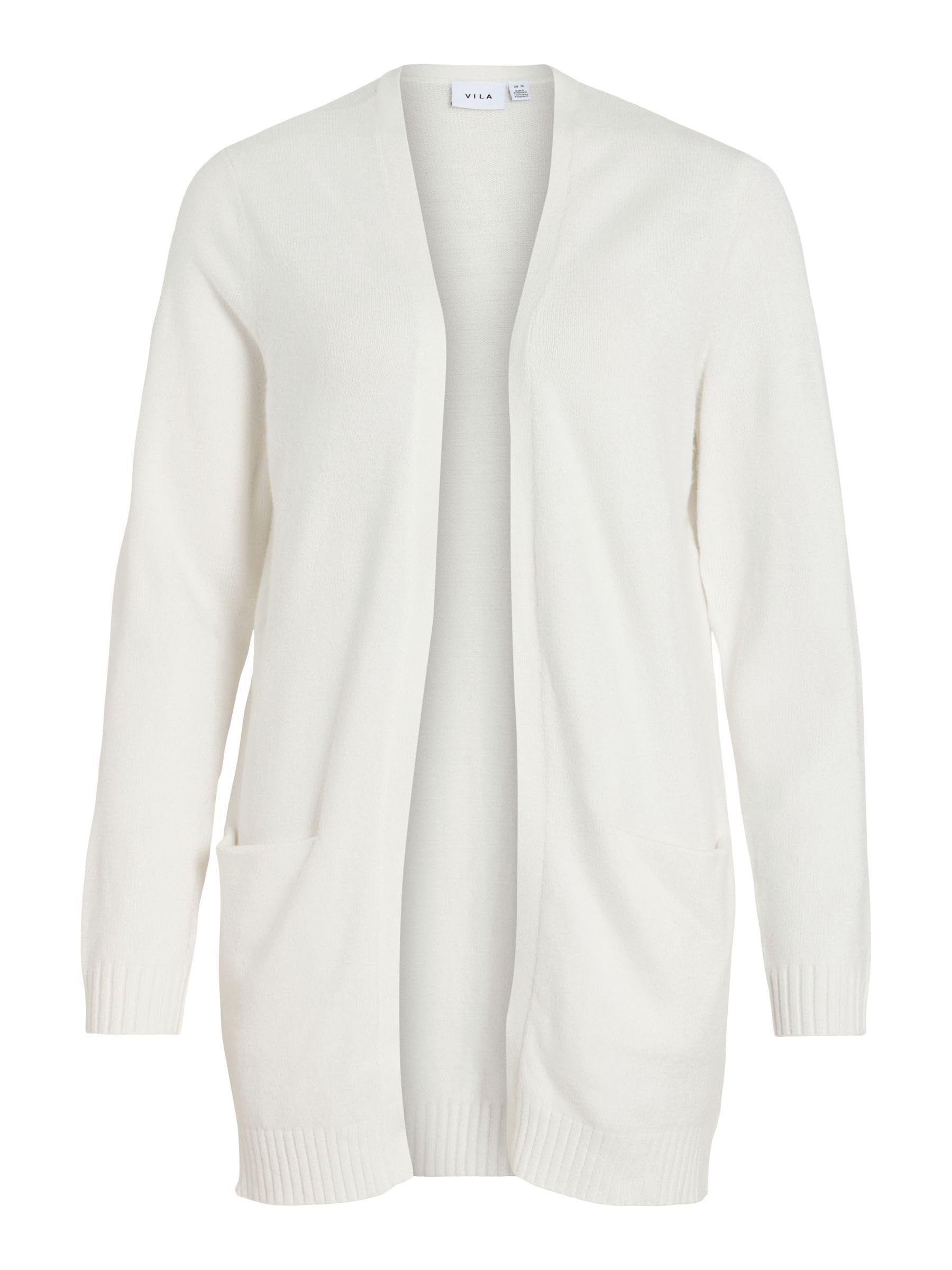 VILA CLOTHES Women's Viril L/s Open Knit Cardigan-noos, White Alyssum, L