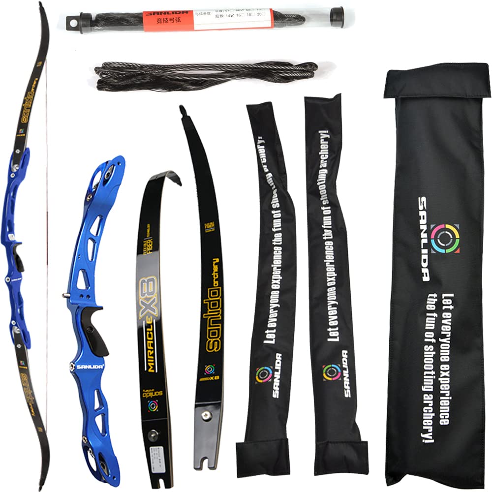 wolfman Recurve Bow Set Adult 66/68/70 Inch 14-44 Lbs Archery Hall ILF Competitive Bow and Arrow Set Competitive Bow Hunting Bow Set for Archery Club Shooting Practice RH (Blue, 66"/28Lbs)