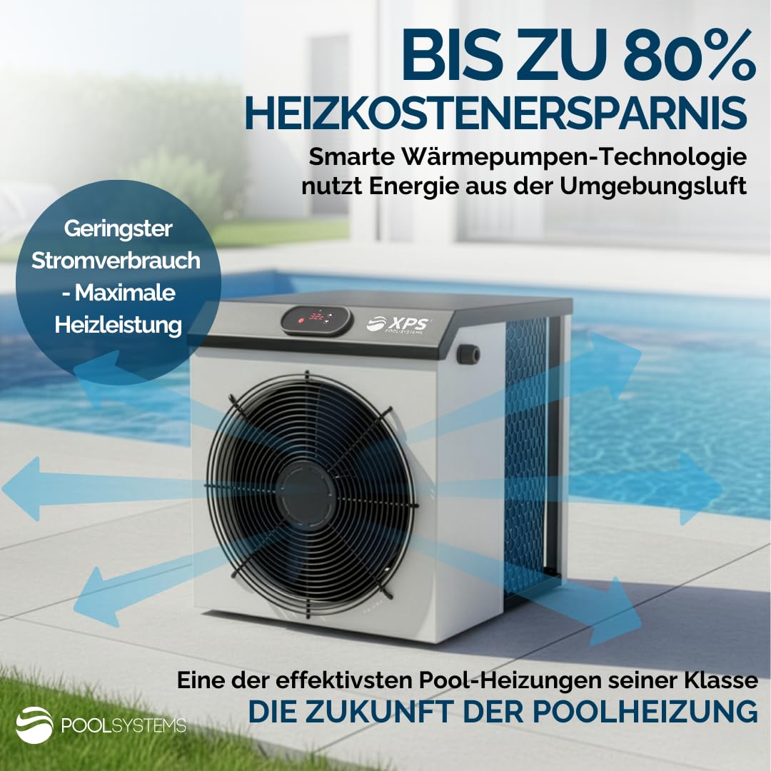 Pool-Wärmepumpe XPS-35 3,5kW bis zu 12m³, COP 5,5 mit App-Control inkl. Zeitsteuerung Alexa & Google Home - Energieeffiziente Poolheizung für Aufstellbecken - Ultrakompakte Poolheizung