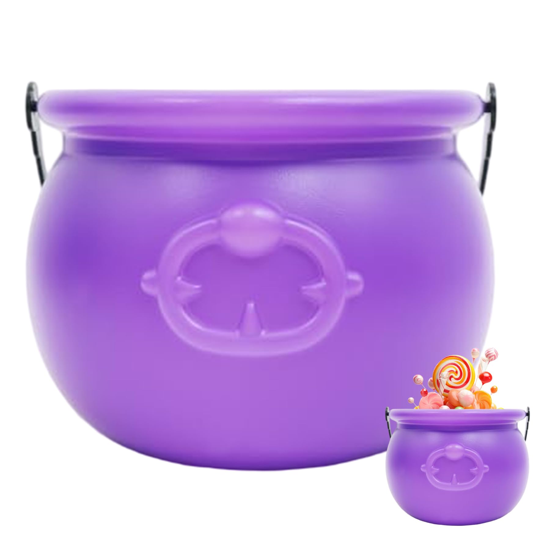Chaudron de sorcière violet pour décorer un buffet de fête d'Halloween