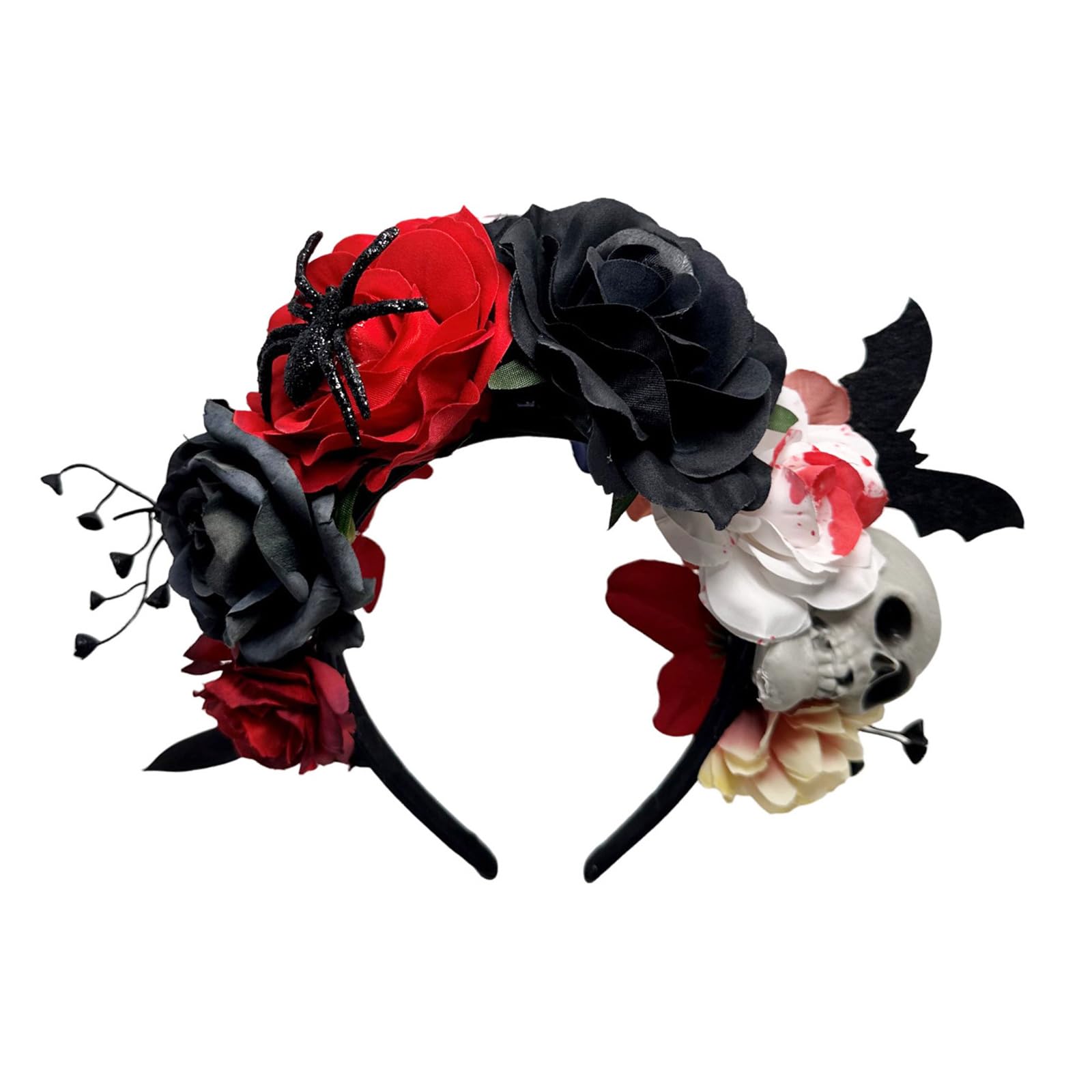 Fentency Realistic Artificial Flower Hairband with Skull For Halloween Parties Costume Accessory Dark Series Roleplay Headpiece