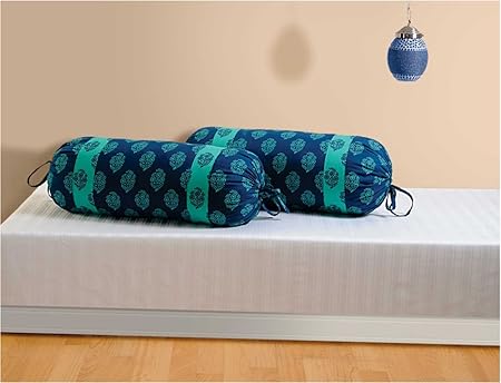 Swayam Drape and Dream Cotton 2 Piece Bolster Cover Set - Turquoise (BCP02-2008)