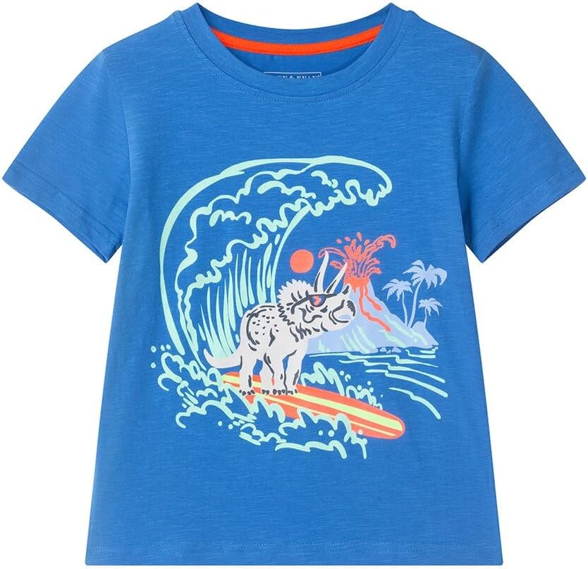 Andy & Evan Boys Surfing Dino Graphic T-Shirt, 2T, Blue
