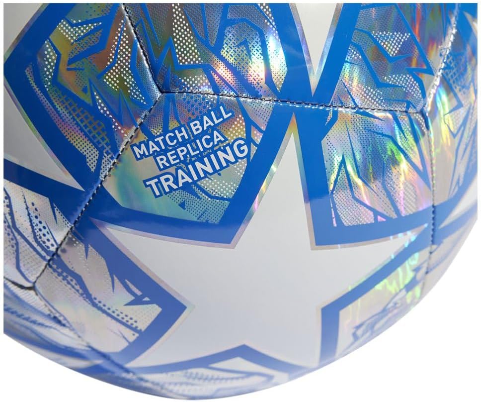 adidas UEFA Champions League Training Foil Ball IN9326, Unisex, Soccer Ball, Silver Metallic/White/Glow Blue, 5