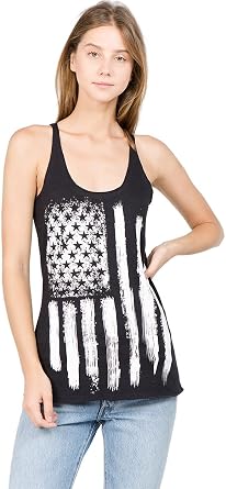 Womens American Flag Racerback Tank Top Distressed USA Merica