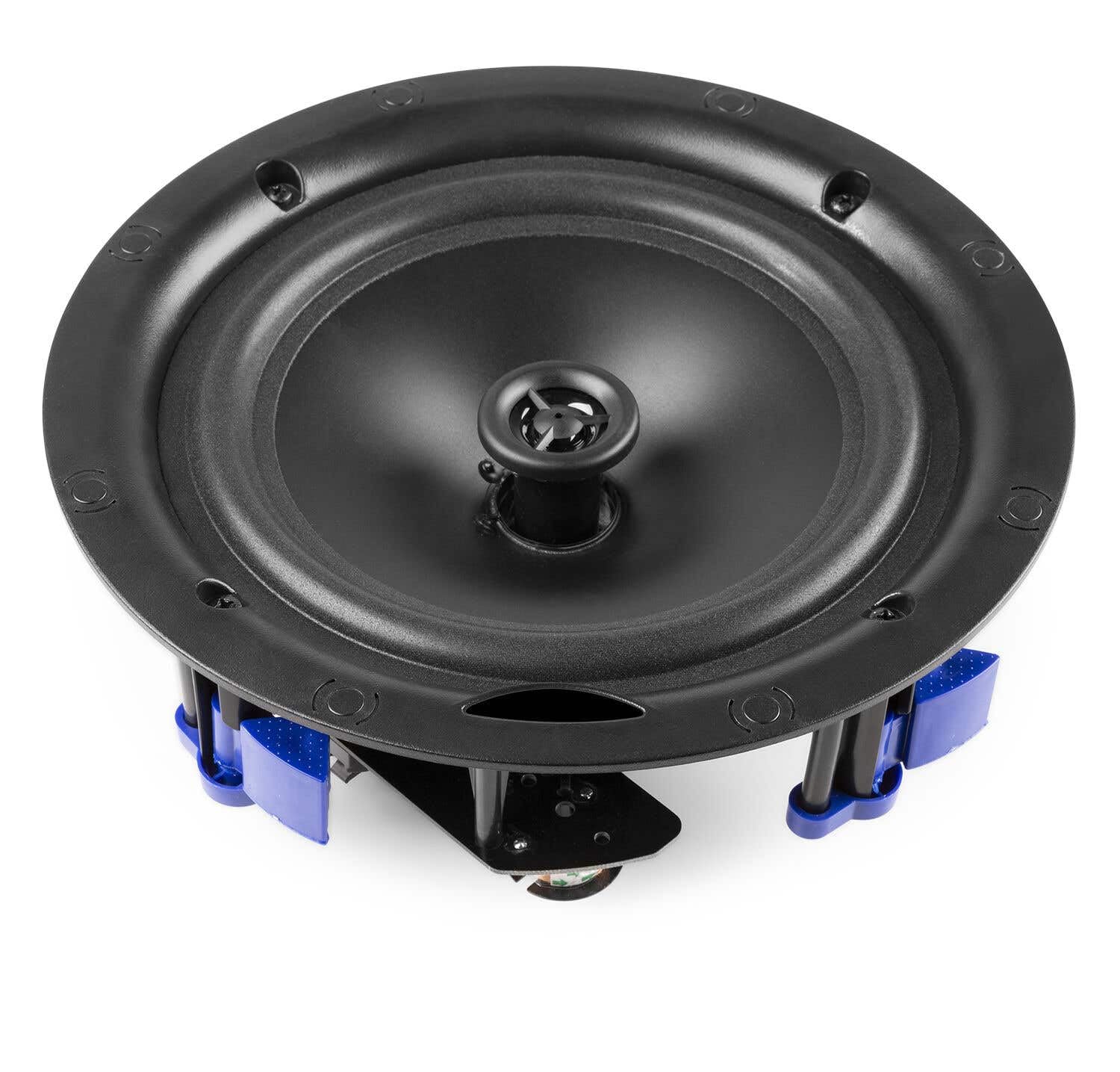 Power Dynamics Conjunto A100W con Amplificador Blanco táctil y 4 Altavoces de Techo Negros de 6,5” 2 vías, Bluetooth 5.0, Reproductor MP3 USB/microSD, 4x20W Clase D