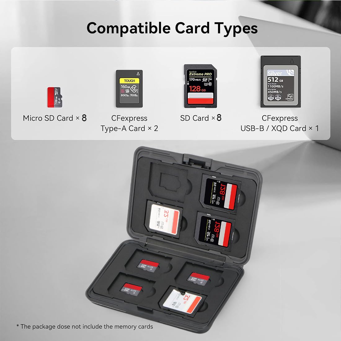 16 Scomparti Custodia per Schede di Memoria, 8 Schede SD e 8 Micro SD, per SDXC, SDHC, SD, Resistente all'Acqua, Antiurto (Nero)