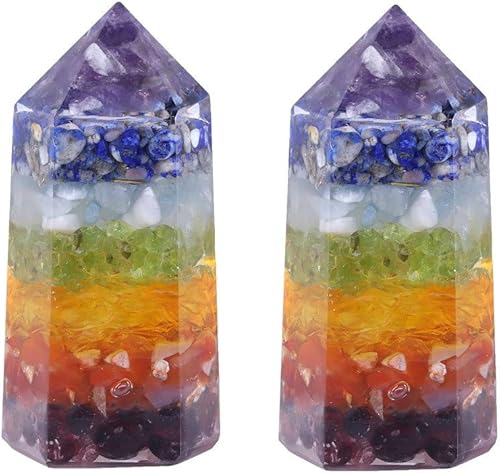 Miniatura 1 de Rockcloud Paquete de 2 puntas de varita de cristal curativo, 6 piedras de prisma facetadas para terapia de meditación de 2 pulgadas, piedra de