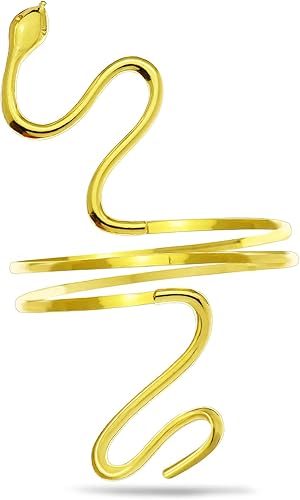RechicGu Elegante Egipto Cleopatra Serpiente Remolino Brazalete Abierto Brazalete (Dorado Larga Serpiente), Metal Níquel, Base chapada en oro