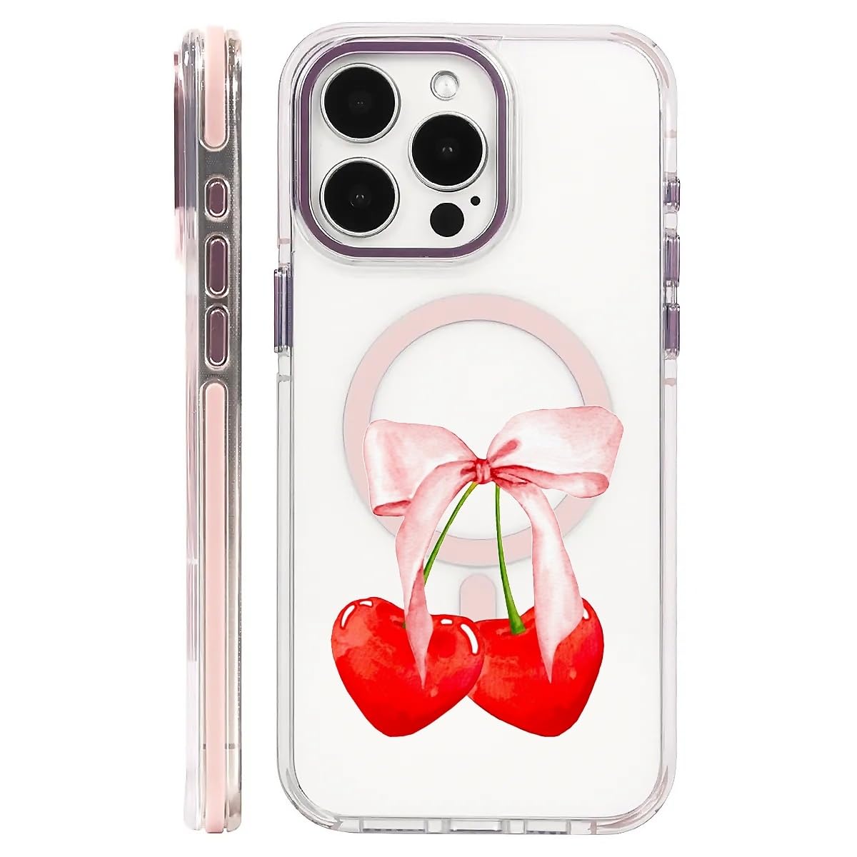 Akinmi for Magnetic Clear Case for iPhone 16 Plus Compatible with Magsafe,Cherry Bow Phone Case,Soft Silicone Shockproof Protective Cover for iPhone