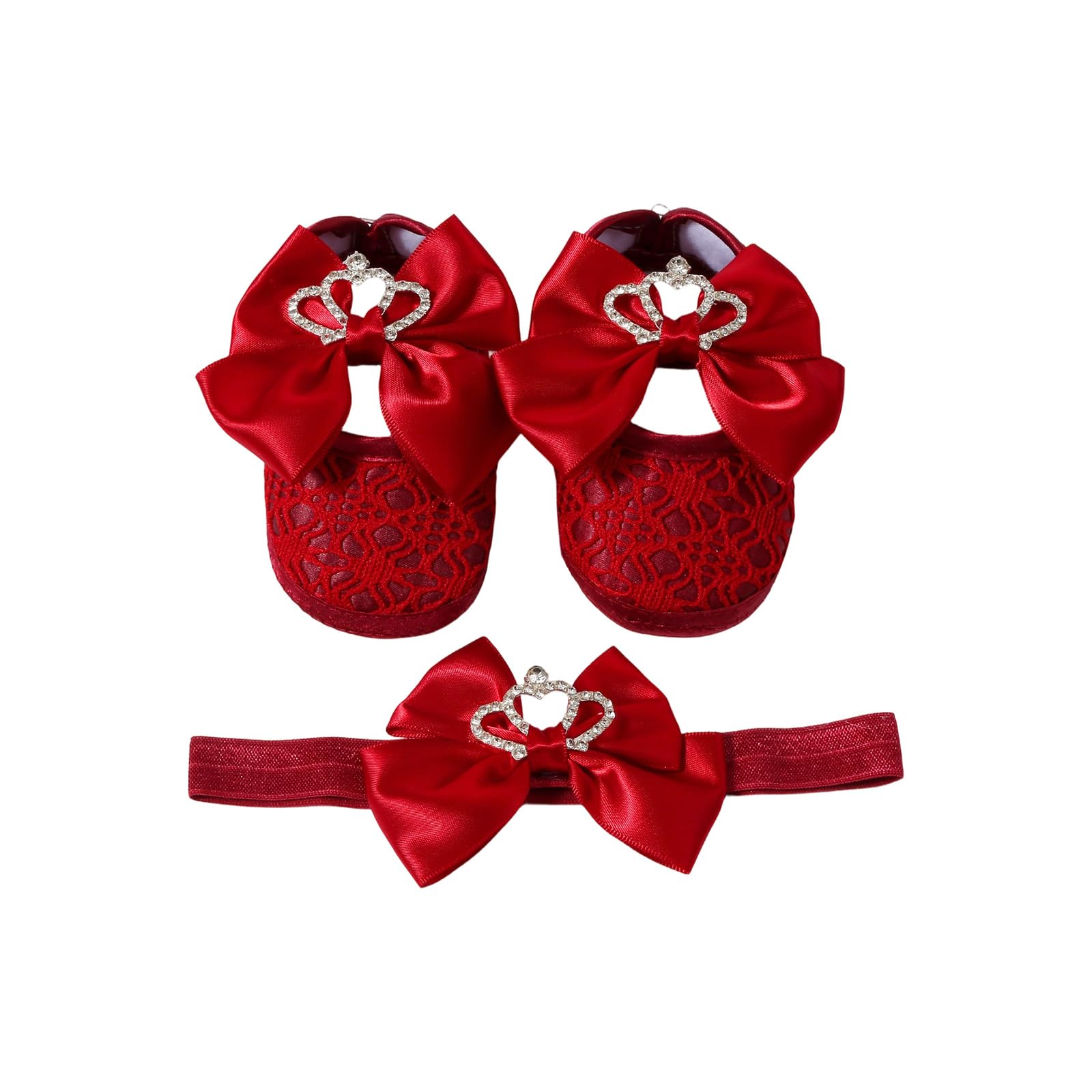 Stylish Crowns Bowknot Design Newborns Girl Shoe Headband Set Feature Soft Soles and Comfortable Fabric Soft Baby Footwearsophisticated Child Girl Footwear — view 12