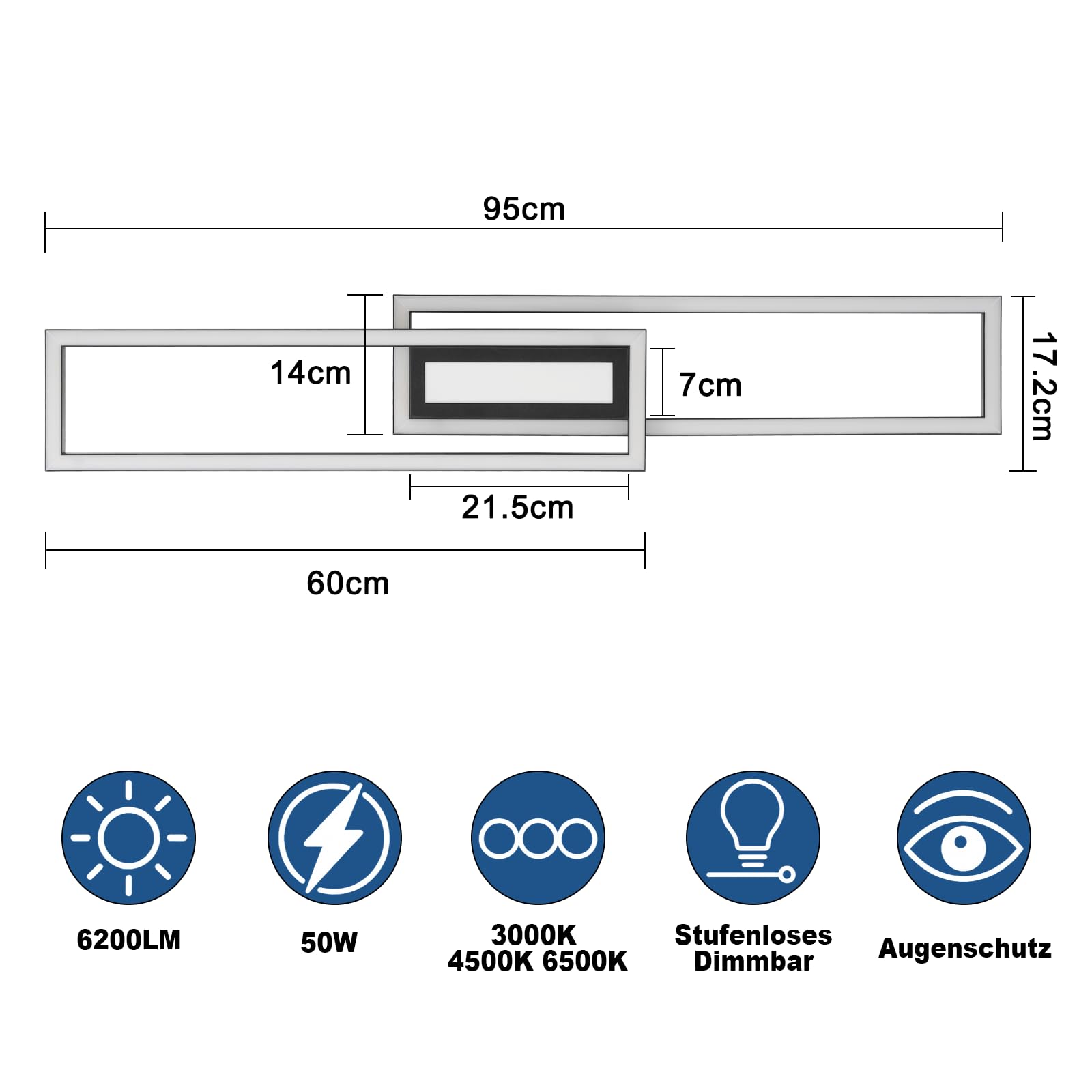 Homefire LED Deckenlampe Wohnzimmer Deckenleuchte 95cm - 50W küchenlampe Modern Wohnzimmerlampe Dimmbar mit Fernbedienung Schwarz Schlafzimmerlampe mit Memory-Funktion für Schlafzimmer Küche