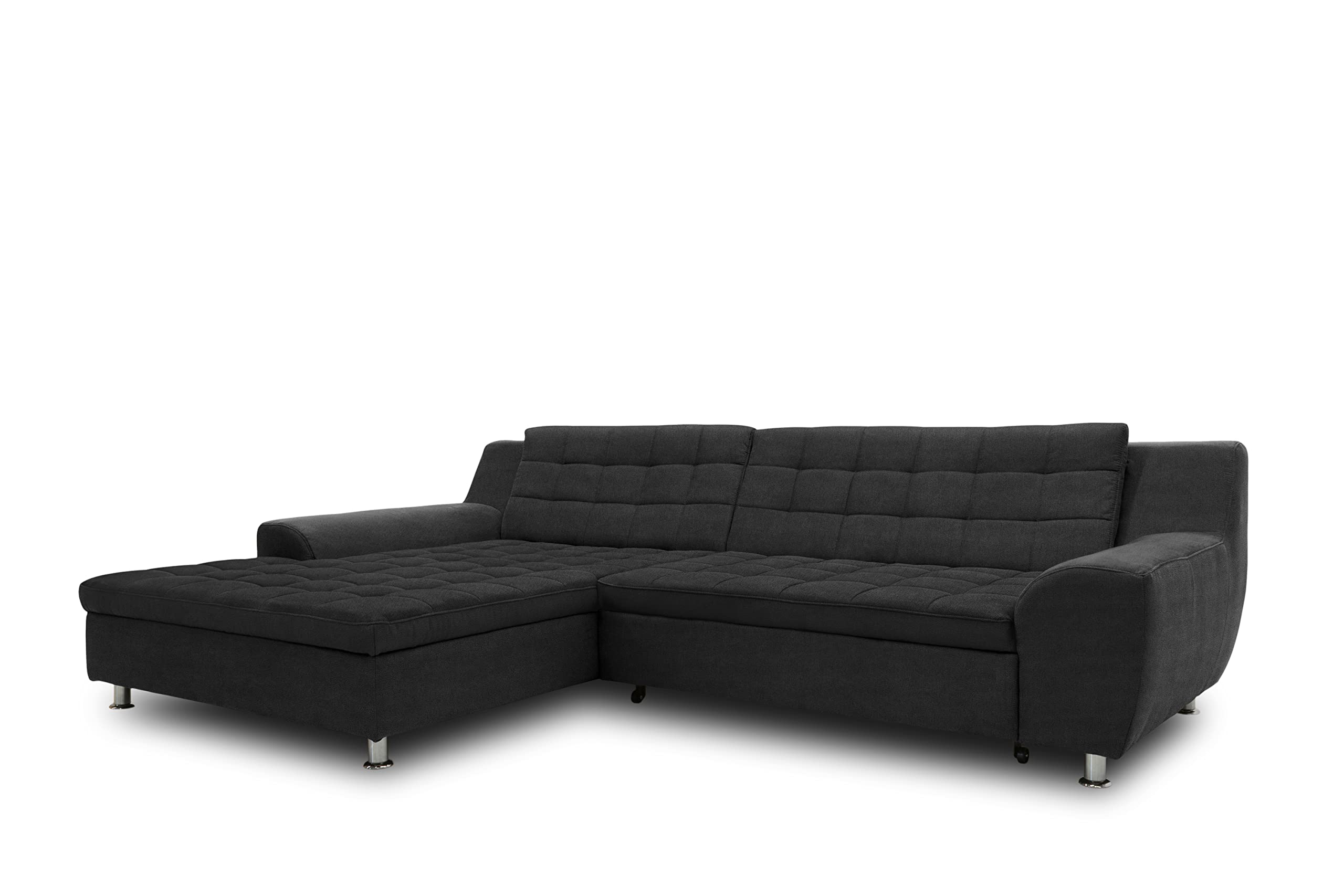 DOMO. collection Ecksofa Merida, Sofa mit Schlaffunktion in L-Form, Eckcouch mit Bettkasten, Schlafsofa 304 x 200 x 84 cm (BxTxH), dunkelgrau