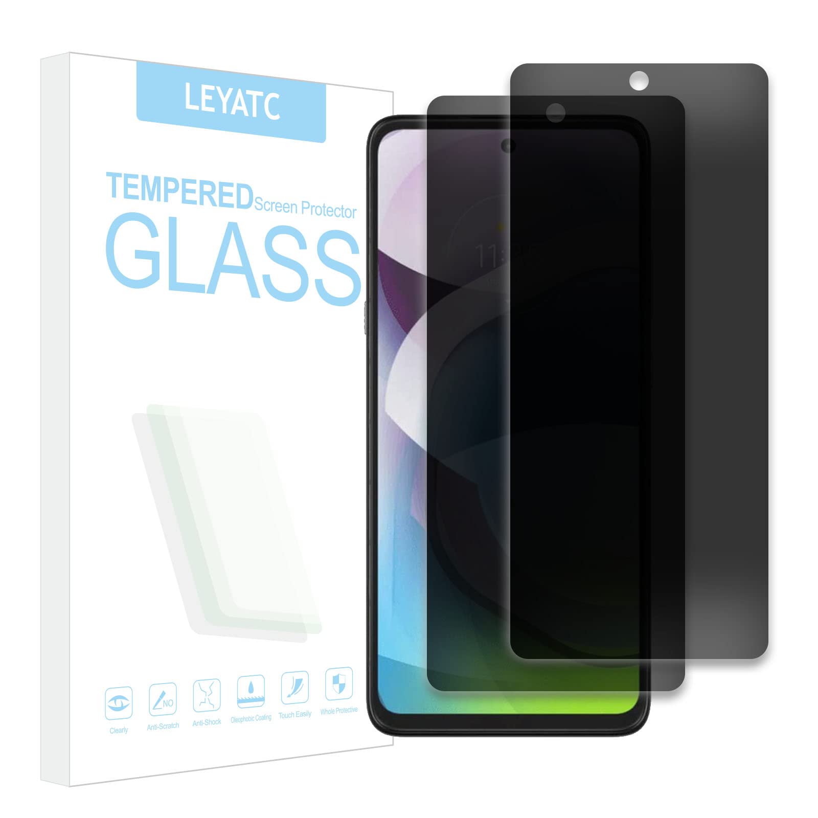 2Pack Privacy Screen Protector for Moto One 5G ACE, Tempered Glass Film [9H Hardness][Bubble-Free] [Shatter Proof] [Anti-fingerprint] [Easy Installation] Screen Protector Glass Compatible with Moto One 5G ACE