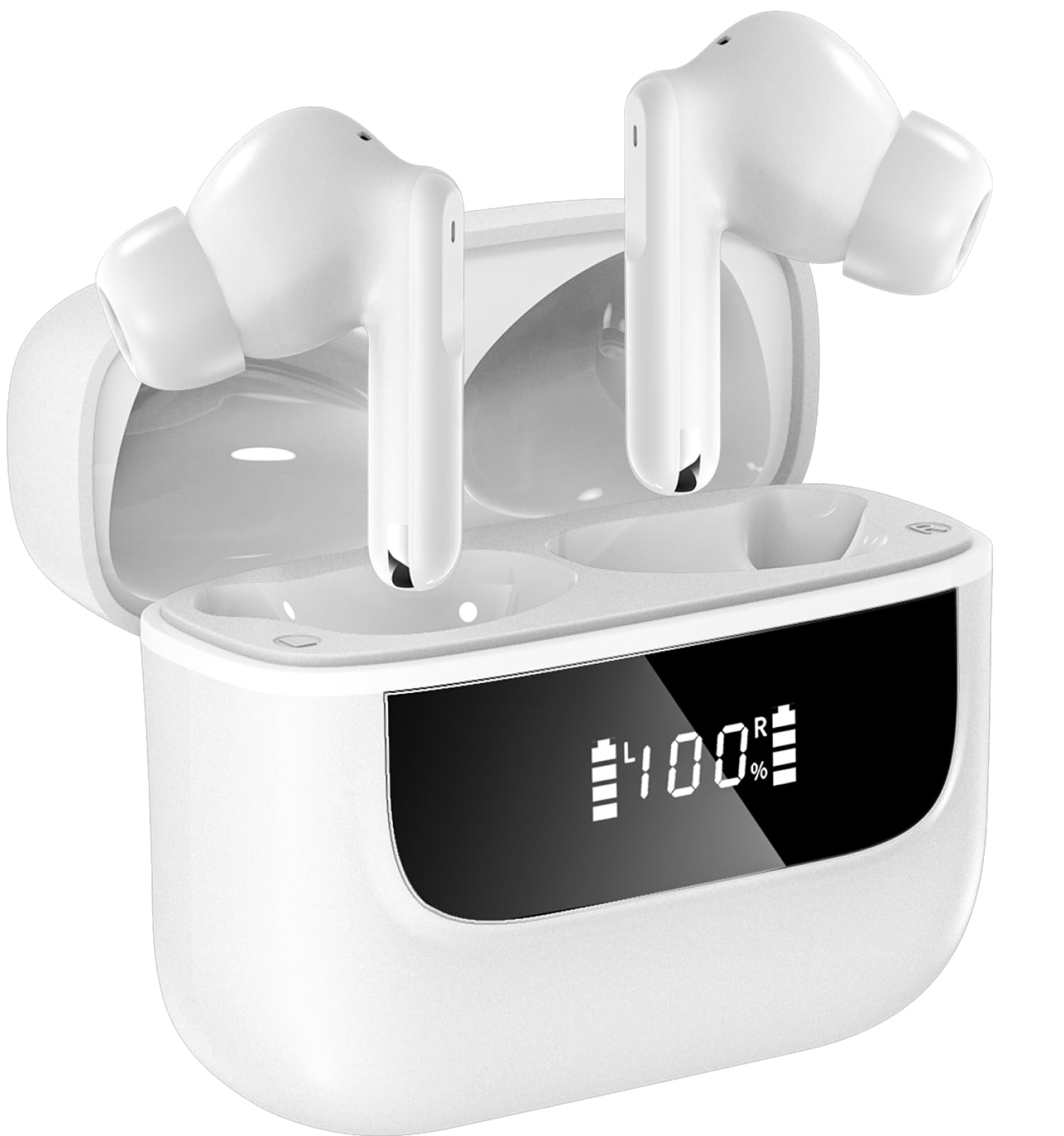 Bluetooth ワイヤレス高音質イヤホンマイク　白　おまけ付き Amazon.co.jp: Hmusicワイヤレスイヤホン 液晶付き 4マイクで通話 に