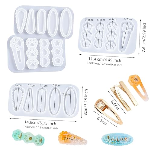 Miniatura 3 de FineInno Kit de 12 pinzas para el cabello Shaker - Horquilla de arena movediza moldes de resina epoxi pasadores de pelo de pata de gato, pinzas de