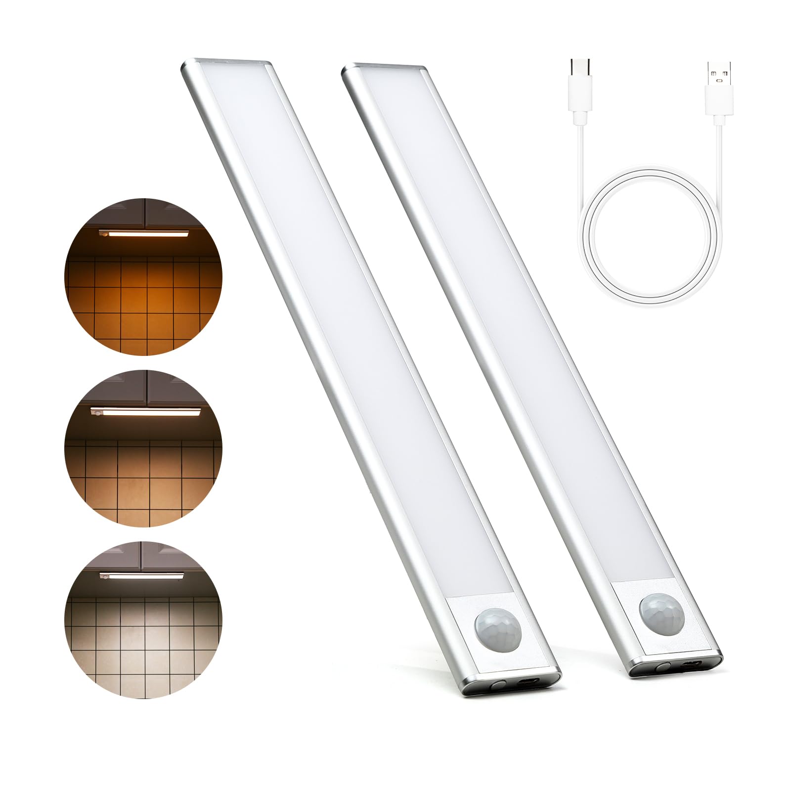 Under Cabinet Lighting?58 LED Rechargeable Battery Operated Motion Sensor Night Light,hue Motion Sensor Night Light,Closet Lights,Under Counter Lights for Kitchen, led Lights for Bed?2 Pack?