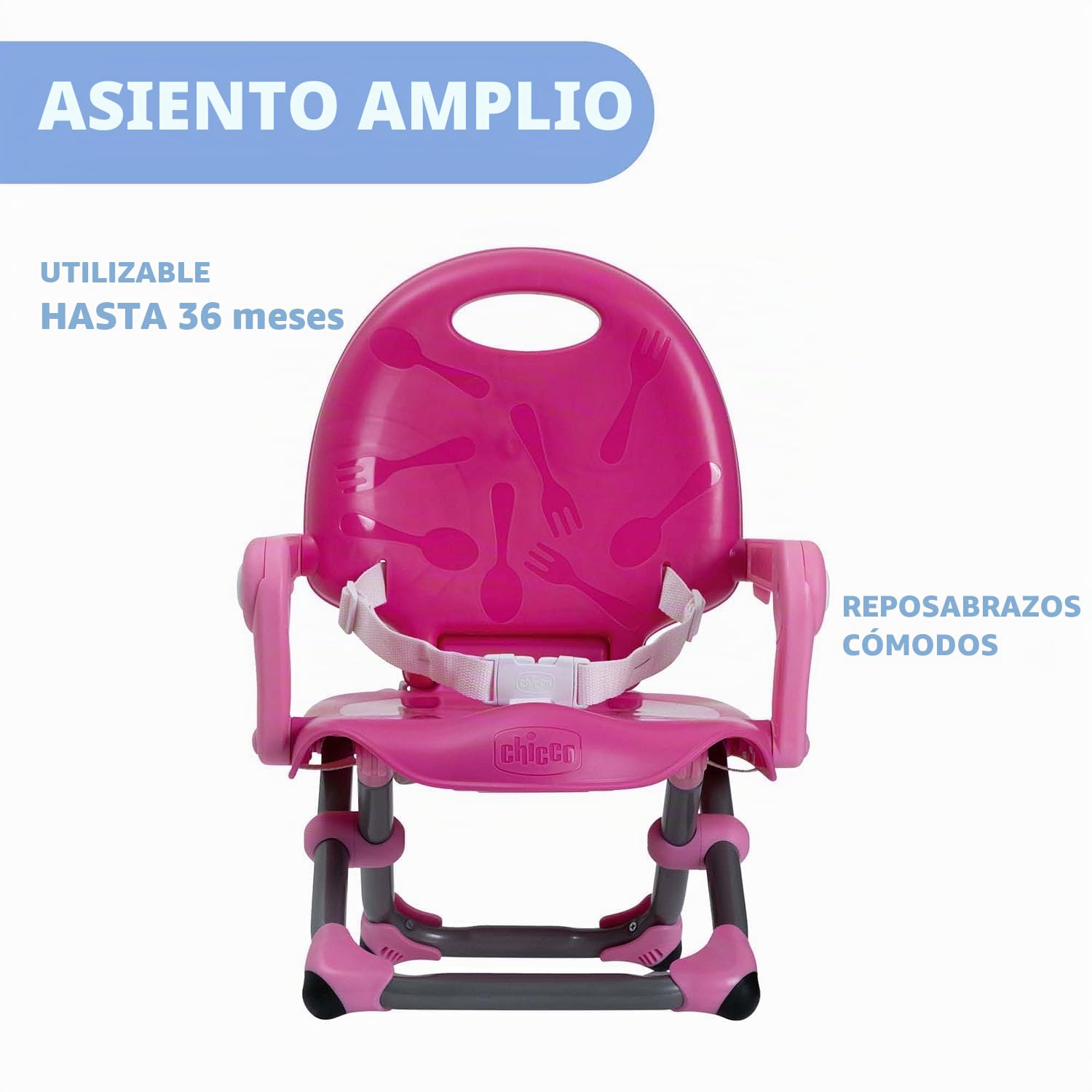 Chicco Pocket Snack Alzador de Silla para Niños para Comer, Apto de 6 Meses hasta 3 Años (15 kg), Trona de Viaje Portátil y Ajustable para Bebés, Compacta y con Bandeja Desmontable - Rosa