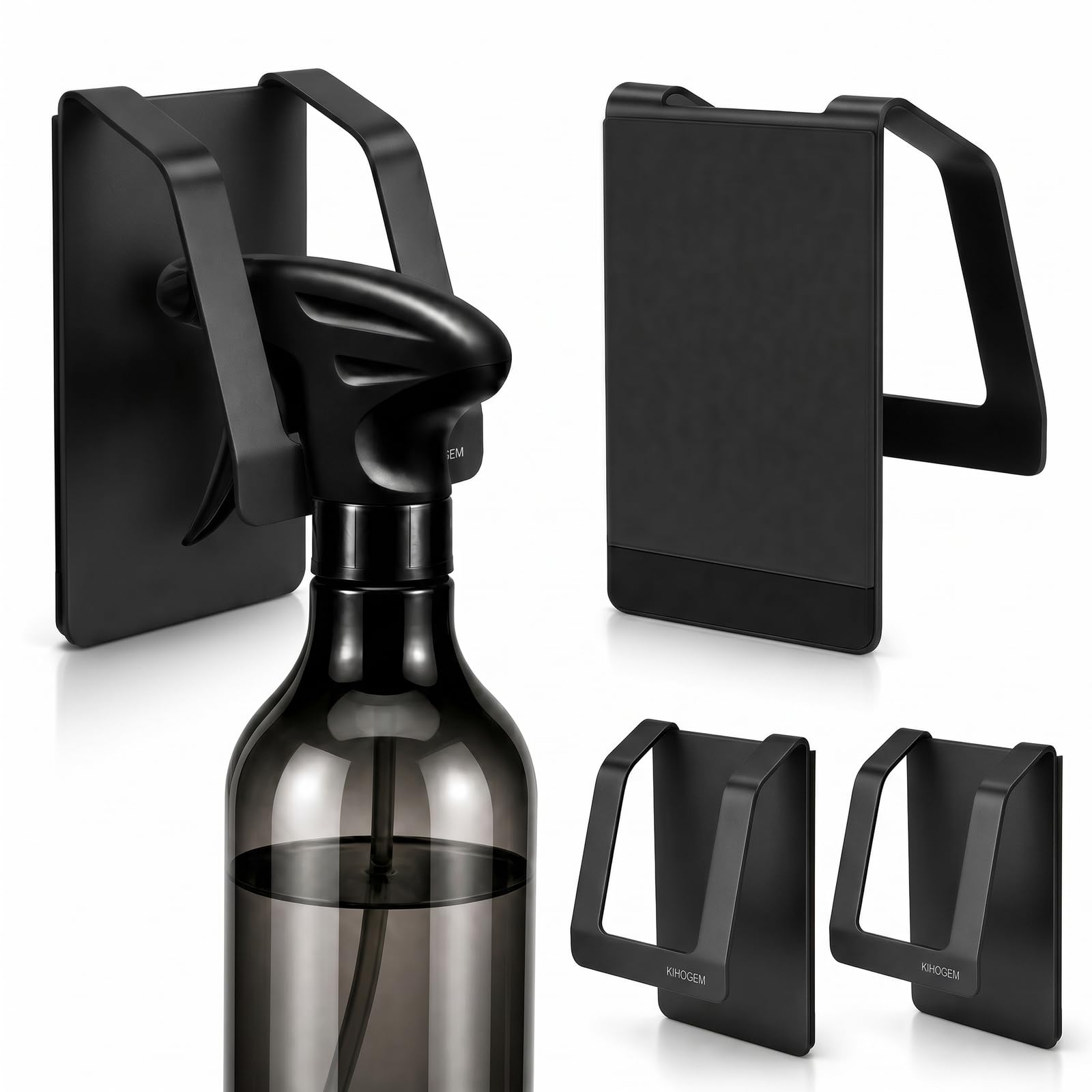 KIHOGEM Magnetic Spray Bottle Hanger, Stainless Steel Spray Bottle Holder with Strong Magnetic Backing for Refrigerator Grill RV 4pcs, Black