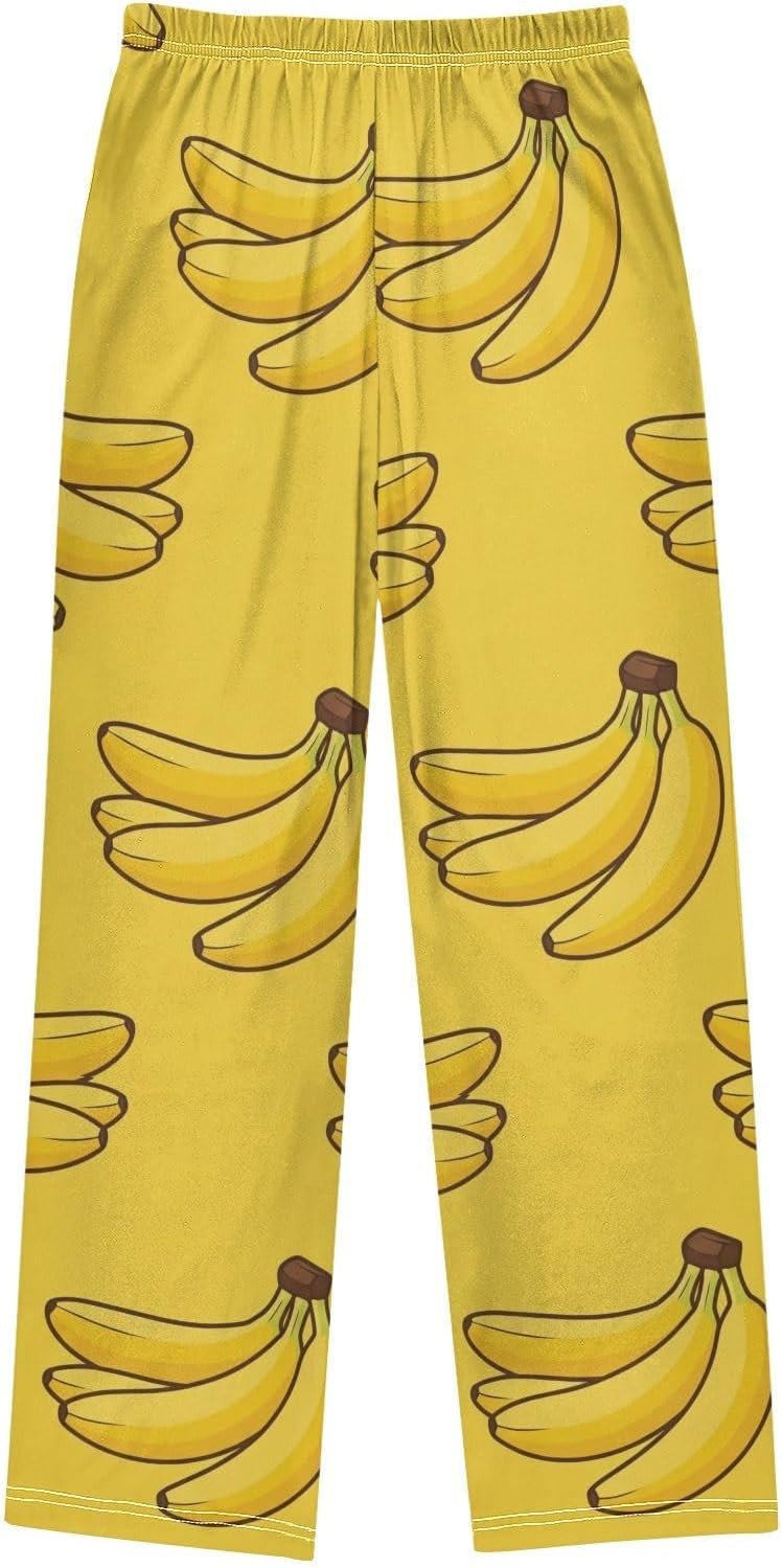 Yellow Banana Pajama Pants Soft Comfort Sleepwear, Elastic Waist and Side Pockets