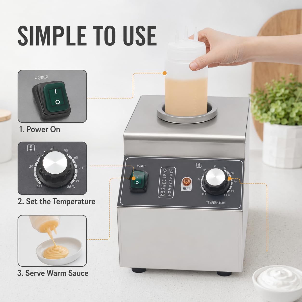 Chauffe Sauce électrique 100W Distributeur de Chocolat Température Réglable Chauffe-Sauce pour Aliments Distributeur de Sauce électrique,pour Hôtel, Cafétéria, Famille