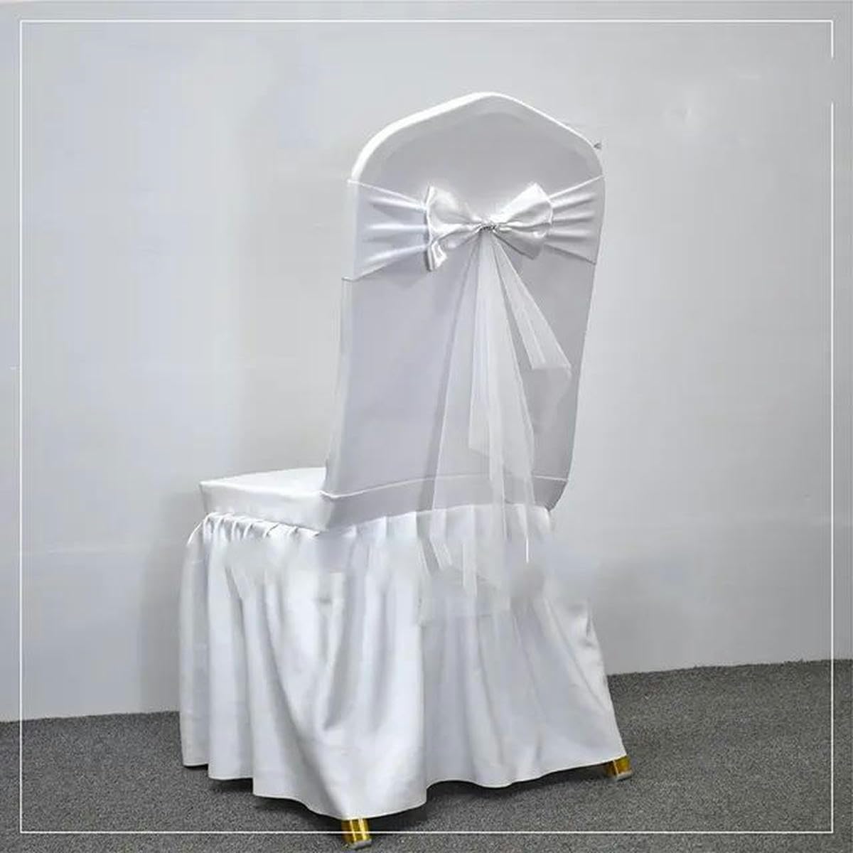 Tbddsd Single Bow White Chair Covers With Bows, 10-50Pcs Spandex Chair Sashes With Sash Wedding Gauze Stretch Bows For Banquet Party Event Decoration Supplies-Single Bow