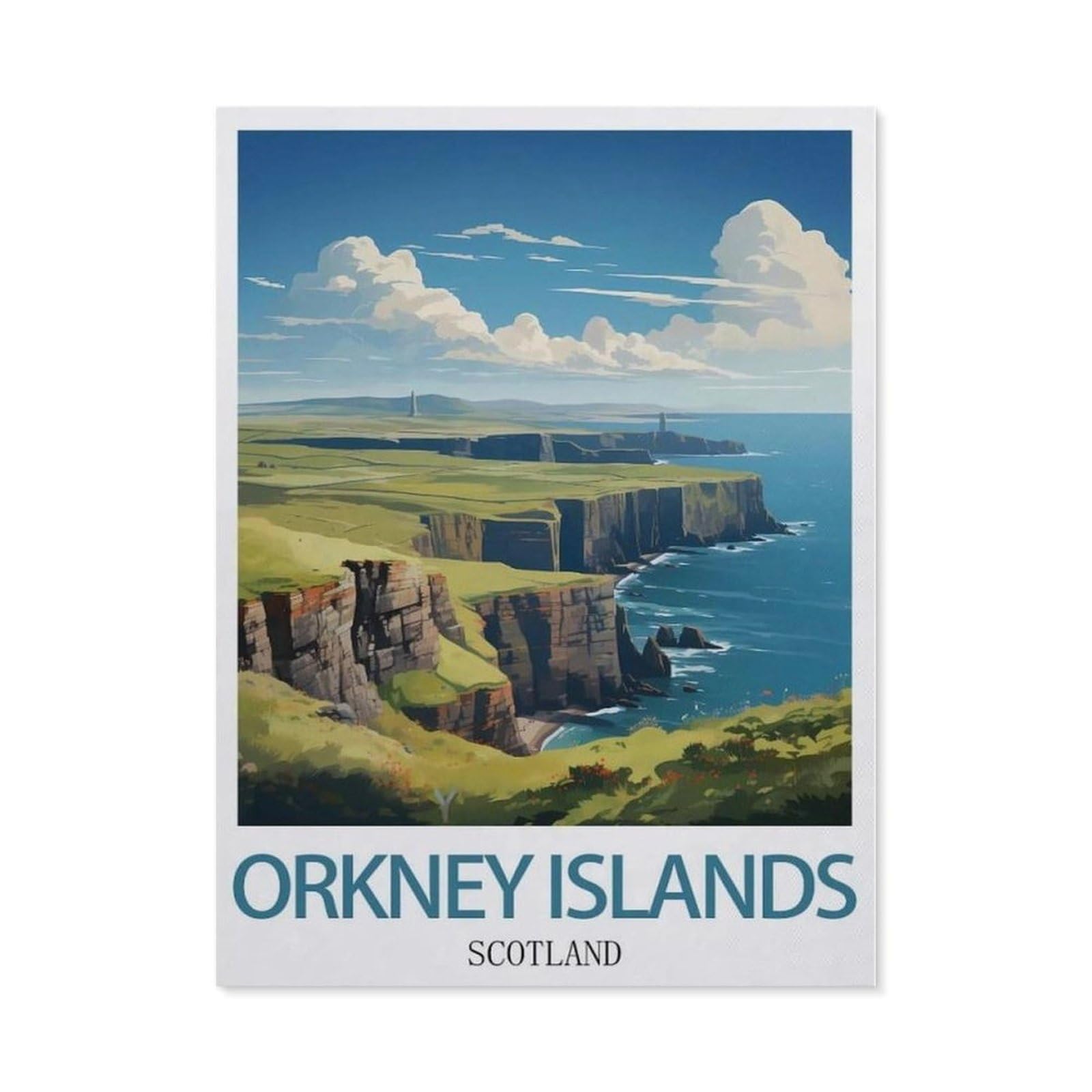 Beayodkp （50 X 60 Cm/19.68 X 23.62 Inches） Full Diamond 5D Diy Diamond Painting，Orkney Islands Scotland Vintage Travel Posters，3D Diamond Embroidery Cross Stitch Mosaic Needle Works-Ce42