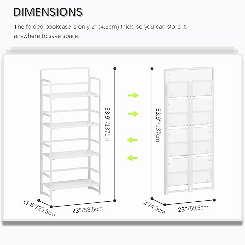 Miniatura 3 de 4NM Estantería plegable sin montaje, 4 estantes de 54 pulgadas de alto, plegable, para espacios pequeños, todo blanco