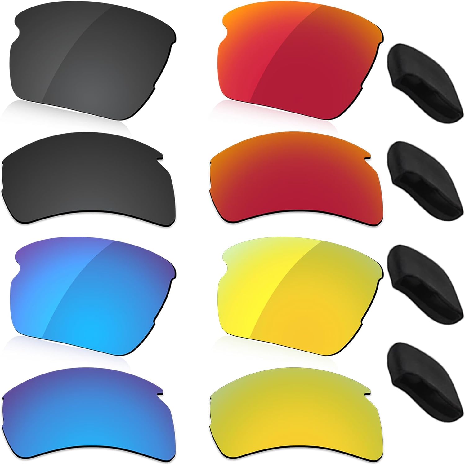 LenzReborn High-impact Polarized Lens & Nosepieces Replacement for Oakley Flak 2.0 XL OO9188 Sunglass - Dark Black+Ice Blue+Fire Red+Golded Yellow