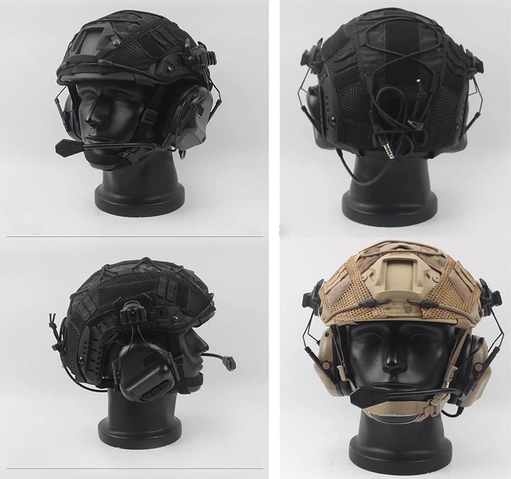 Set Casco Tattico, Leggero Stile Militare Copricapo di Sicurezza con Auricolare Tattico E Copertura per Casco per All'aperto Airsoft Paintball CS Game CQB Shooting