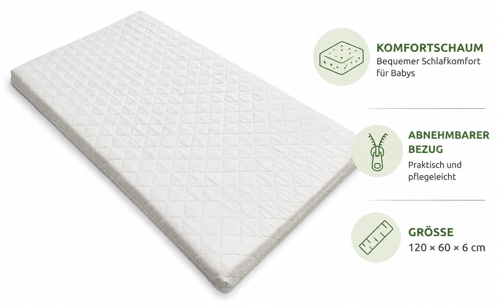 Łóżeczko dziecięce Classic Nest 60×120 cm z materacem i kółkami | 3 poziomy regulacji wysokości dna i 3 wyjmowane szczebelki