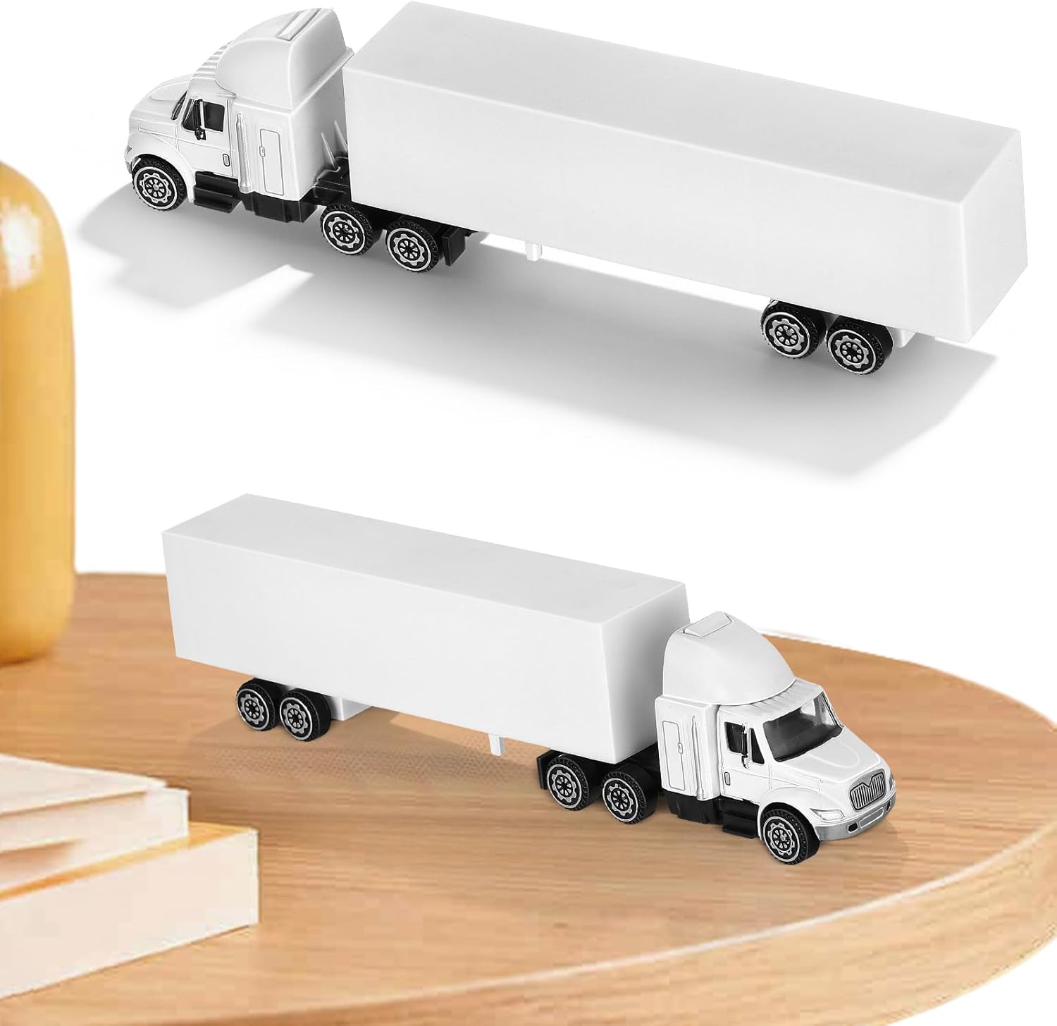 Mini Alloy Semi Truck Model, Small Diecast Container Semi Trailer Truck Toy with Detachable Cargo Container, Retro Toy Car Vehicle Decoration for Office Bedroom Desktop Display Collector