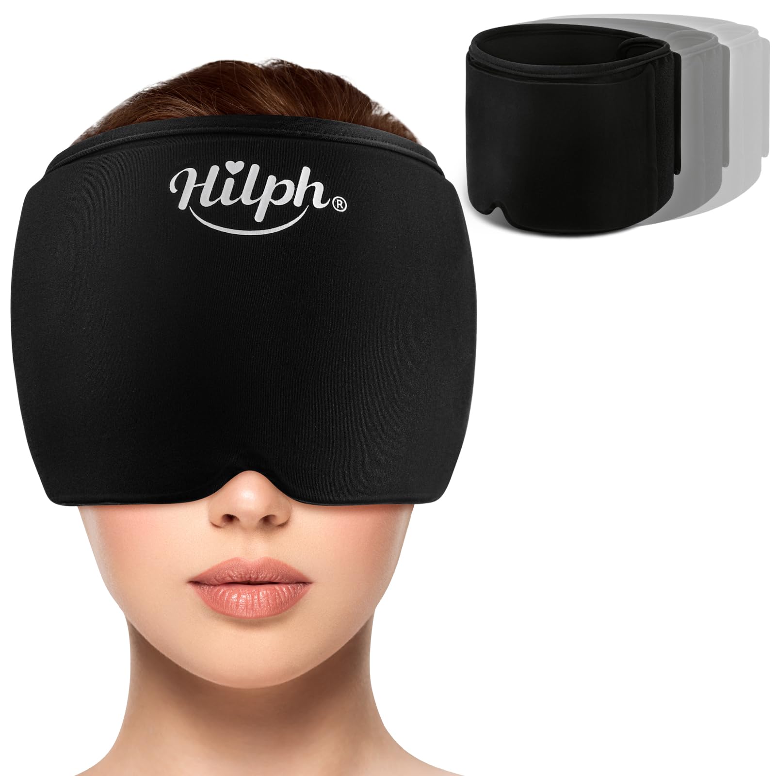 Hilph Migraine Relief Cap Ice Head Wrap, Adjustable Full Head Gel Coverage 360 Degree Headache Relief Cap Flexible Gel Ice Pack for Head Tension, Puffy Eyes, Sinus Pain, Stress Relief, Chemo-Black