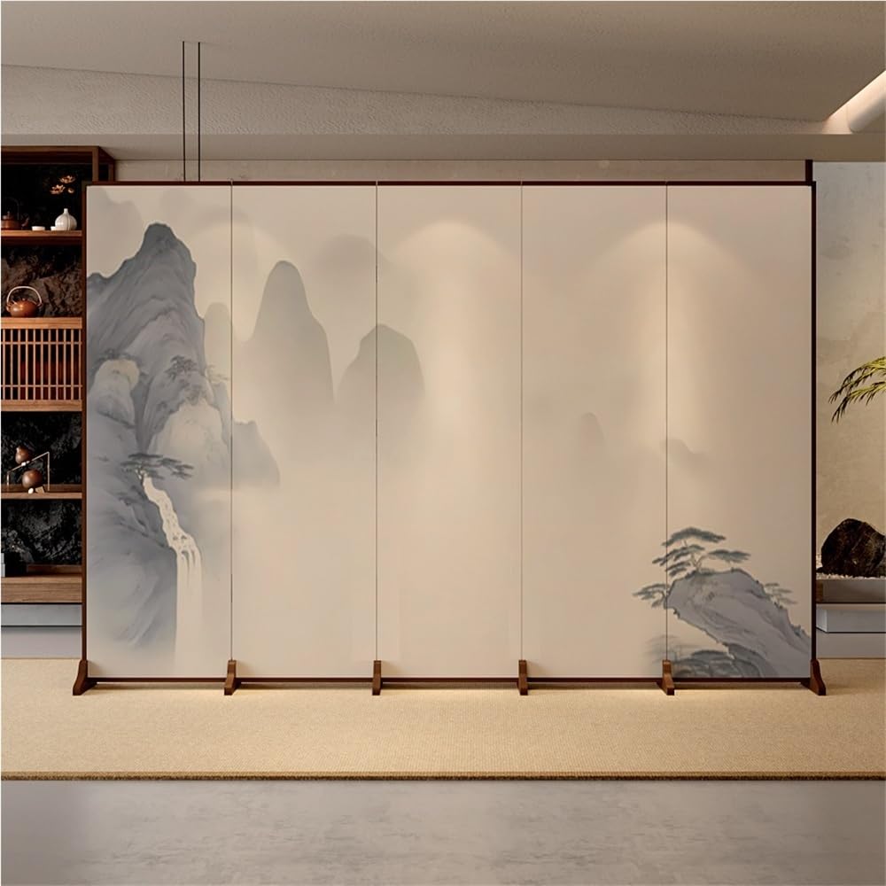 Biombo Separador de Espacios Mampara de Suelo Sencilla con diseño Paisaje for el hogar, Sala Estar, Porche, Oficina, decoración Fondo, Pared, Plegable Divisor de Habitacion