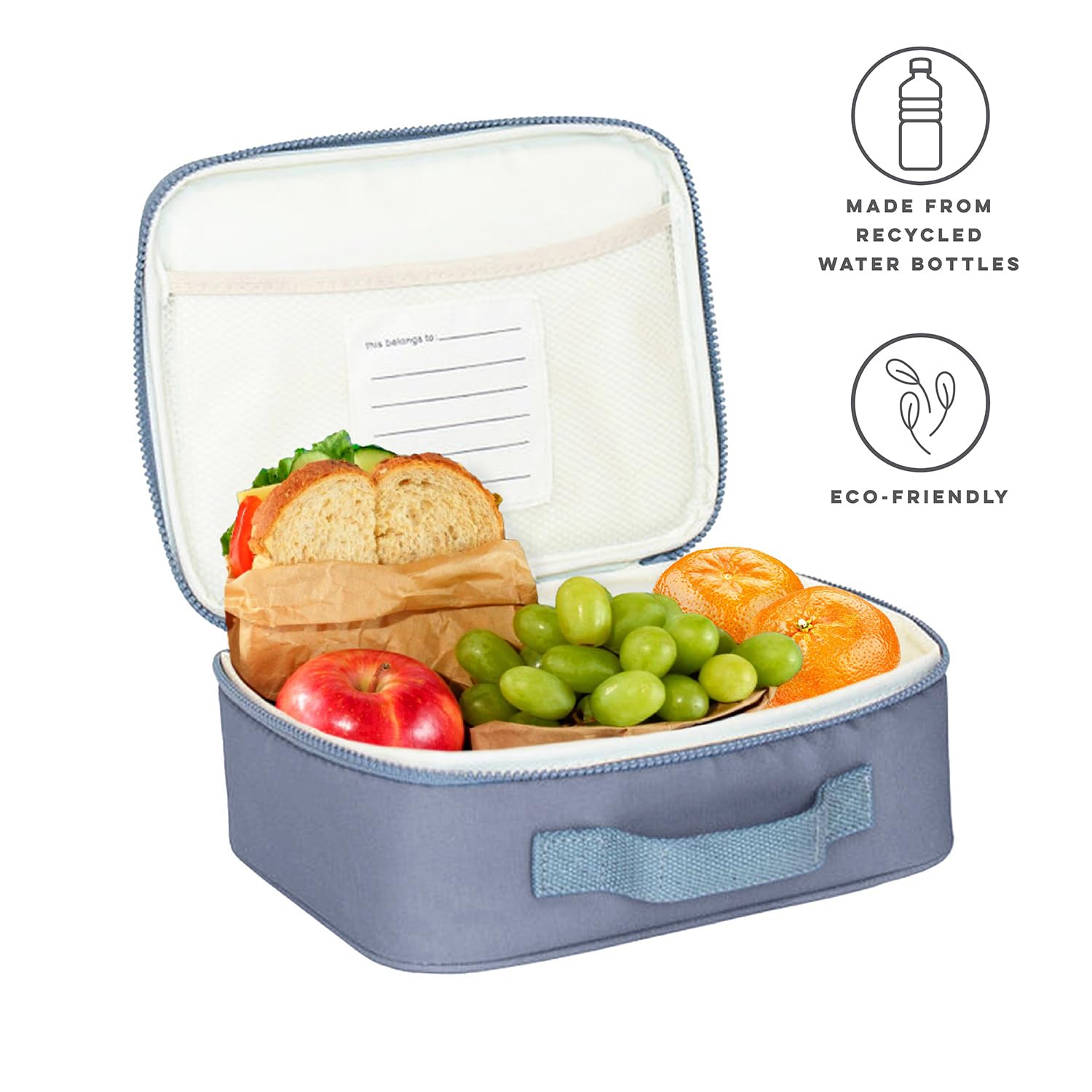 3 Sprouts - Borsa Termica per Bambini - Porta Pranzo Isolante per Scuola e Picnic, Design Divertenti - Blu