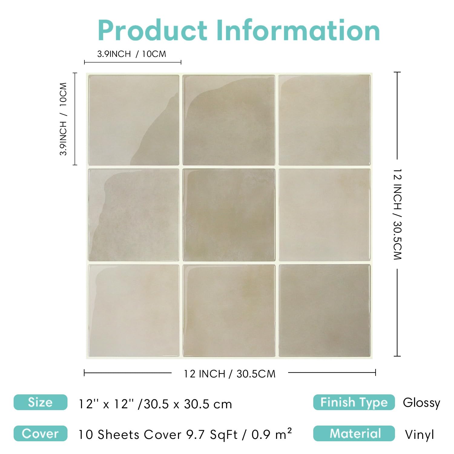 Commomy 10 Pièces Plus épais Credence Adhesive pour Cuisine Salle de Bain, 30,5 x 30,5 cm