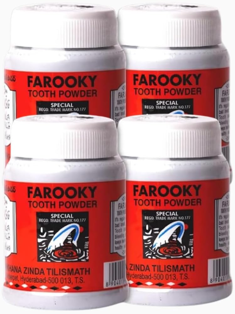 Farooky Tooth Powder 40 Grams (Pack Of 4) | Herbal Ayurvedic Charcoal Toothpowder Manjan For Complete Oral Care, Teeth Whitening & Tooth Decay By Zinda Tilismath