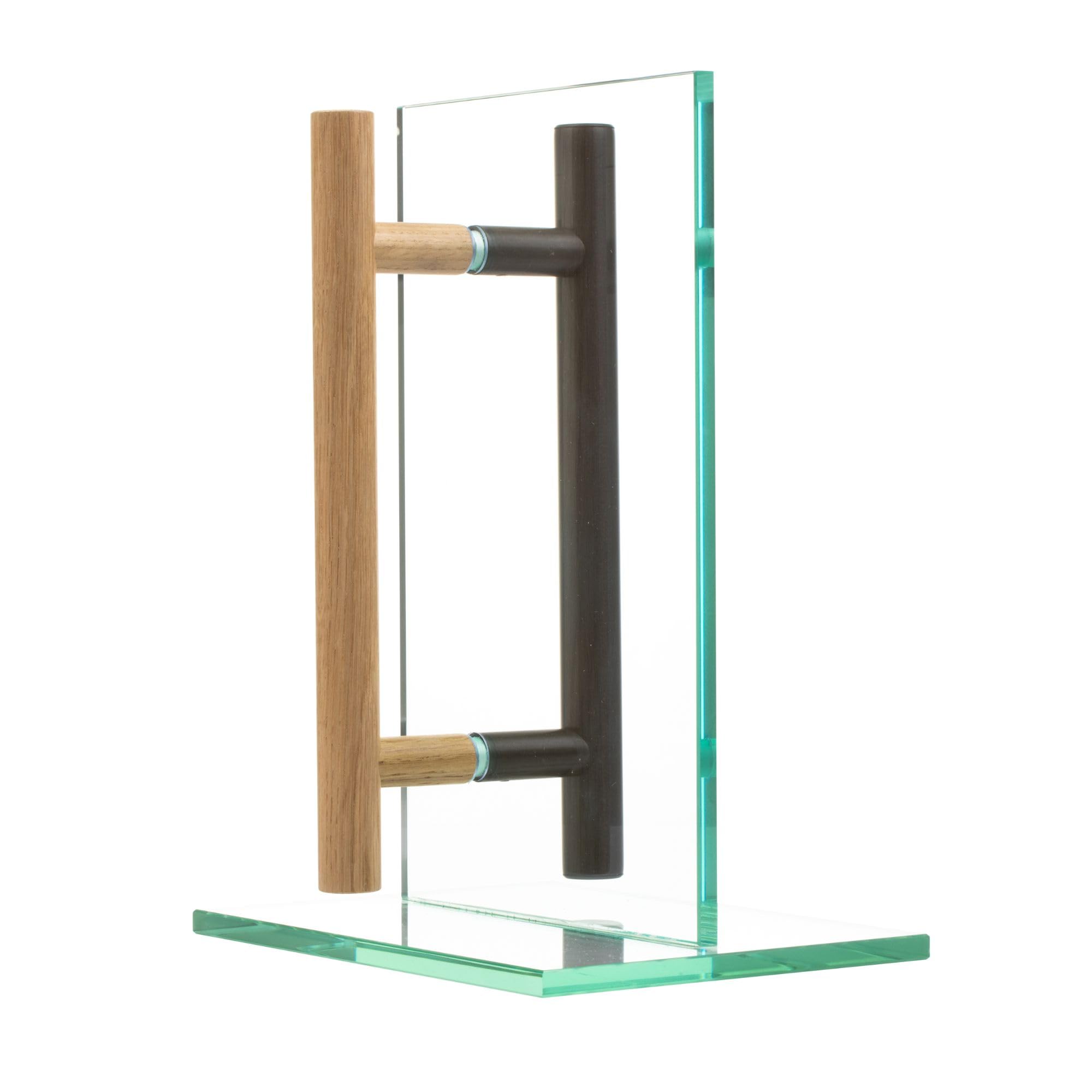 MLS Tirador para Puertas de Sauna y Spa, Par de manillas con Tacto Agradable, Manija de Aluminio y Madera, para Puertas Interiores de Vidrio y Madera, Longitud 250 mm, 150 mm entre Orificios, Negro