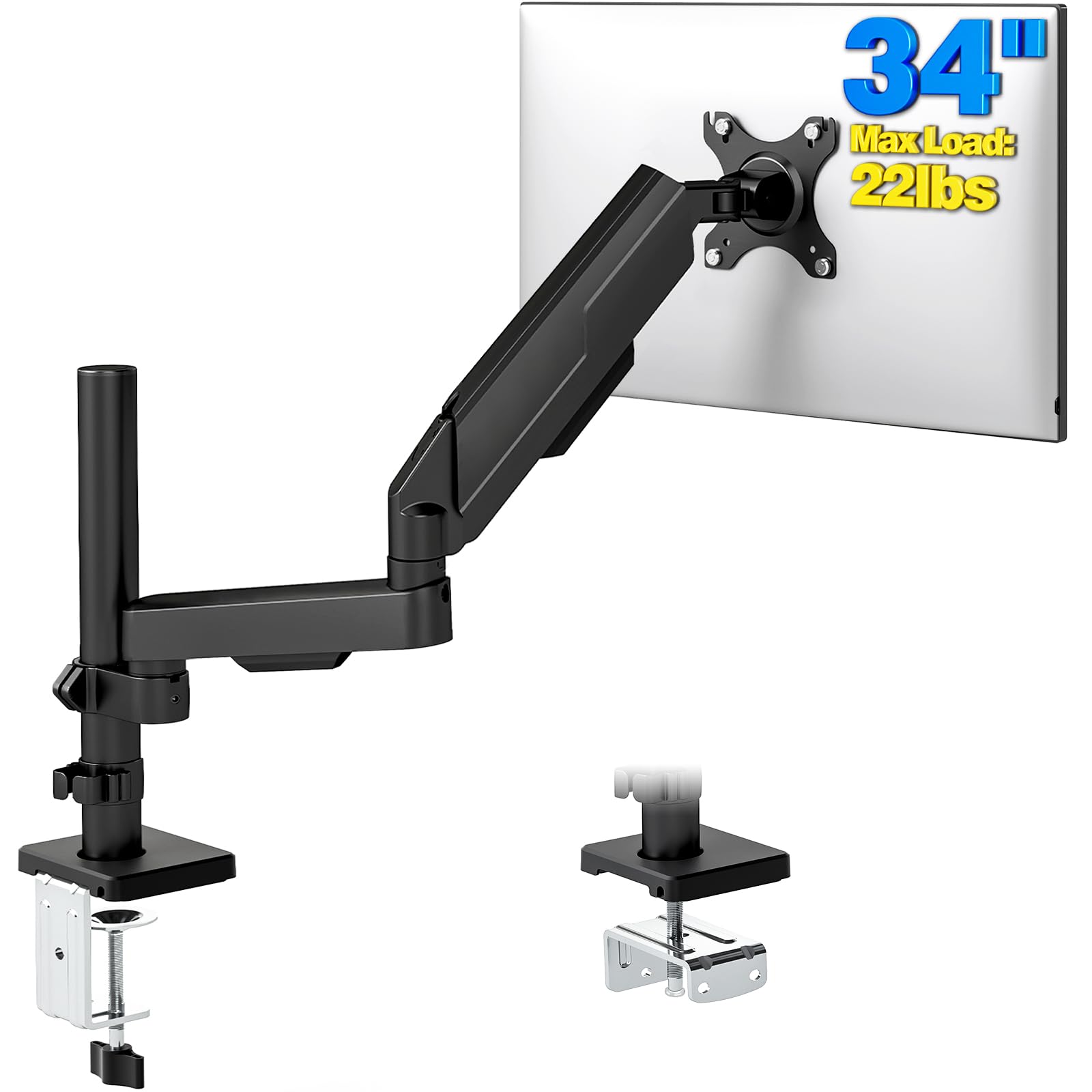 Single Monitor Arm Desk Mount for 17-34" Screens, VESA Stand Holds 22 lbs Black Single Arm