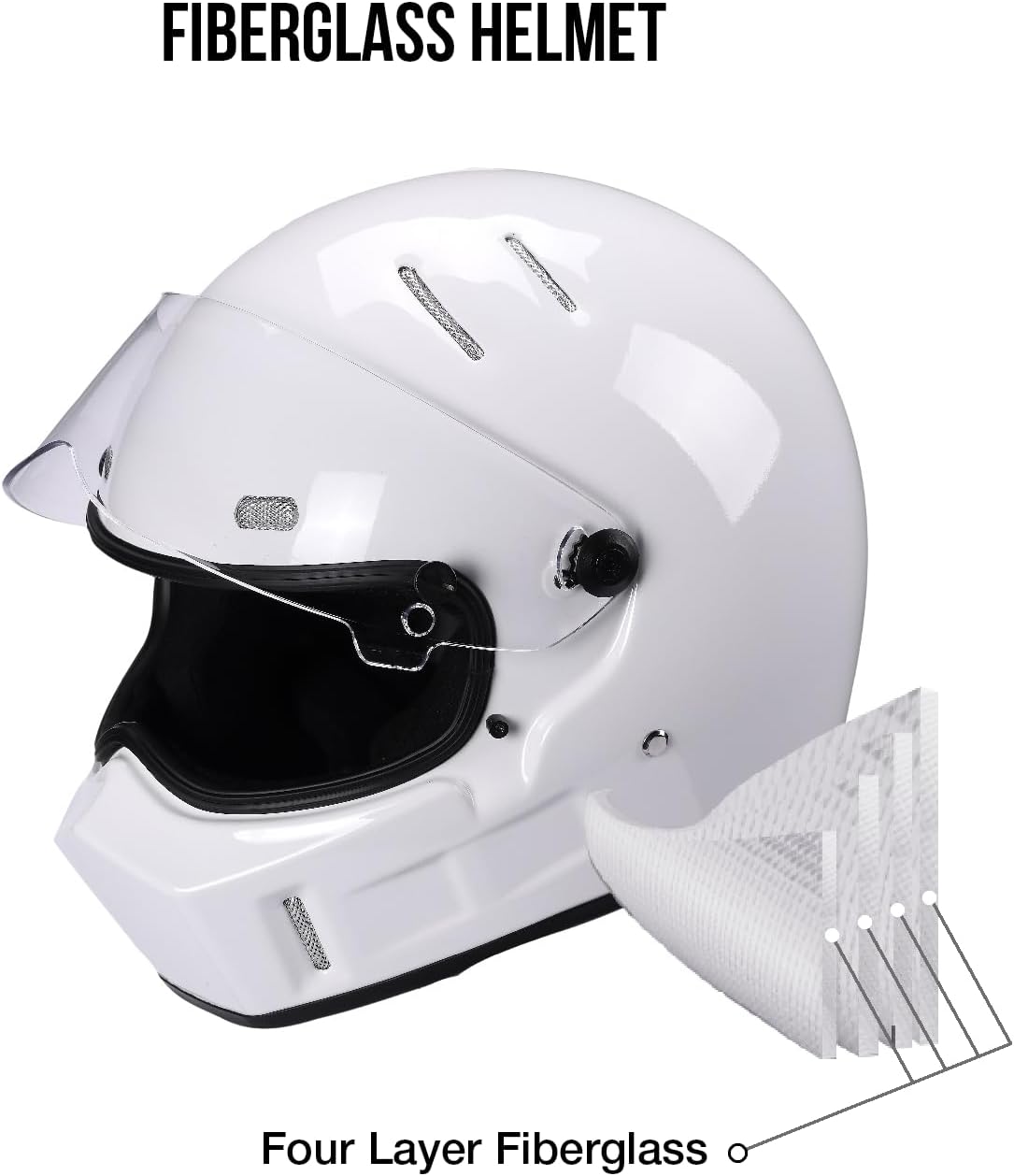 CRG Retro Full Face Motorcycle Helmet, DOT Approved Fiberglass Street Bike Helmet with Clear Visor, Lightweight Cafe Racer Cruiser Motorcycle Helmet