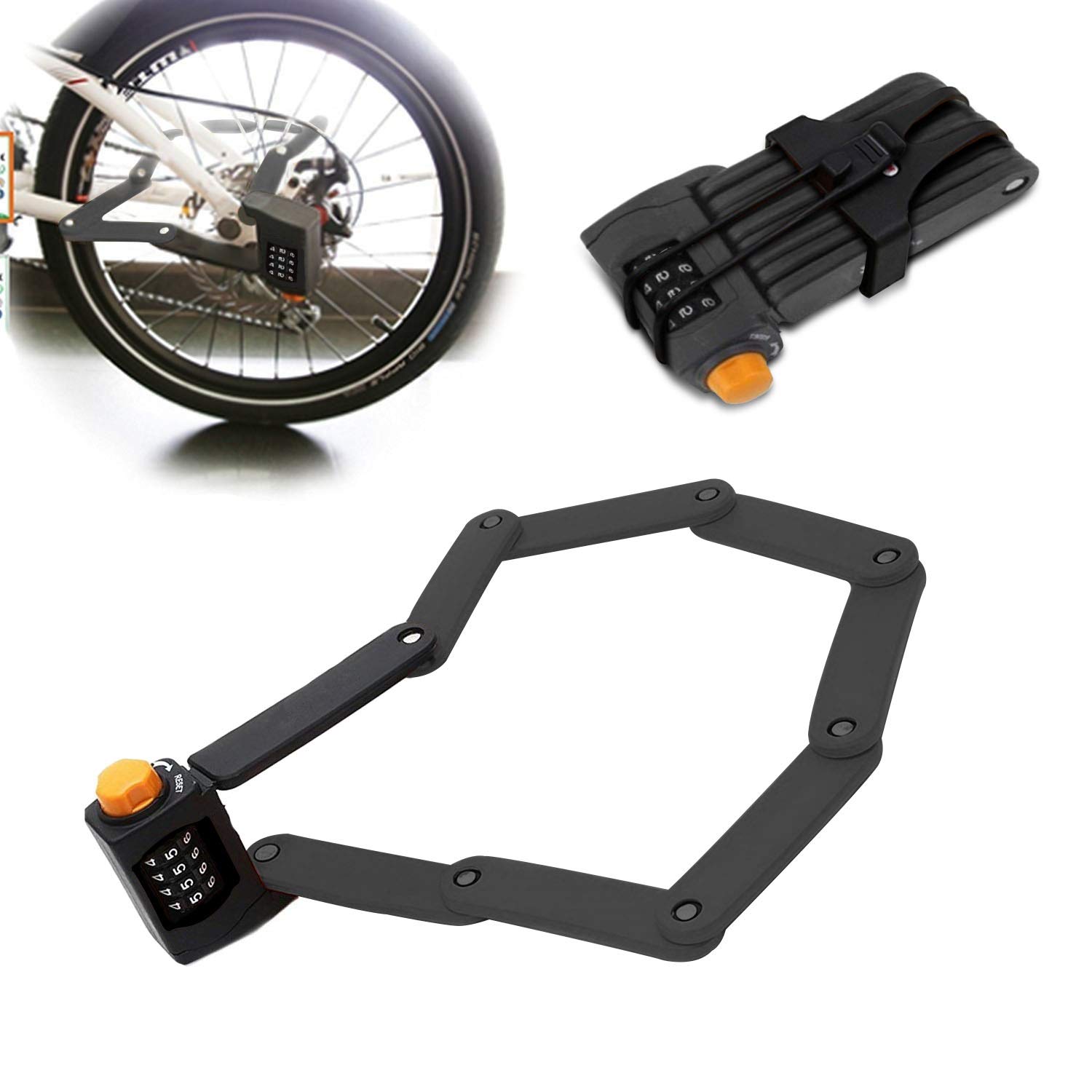 Bike Lock Compact Bike Lock Extreme Bicycle Security Chain Lock Mountain Bike Folding Lock Bicycle Foldable Lock Anti-Cut Password Lock Riding Equipment Unfolds to 80cm