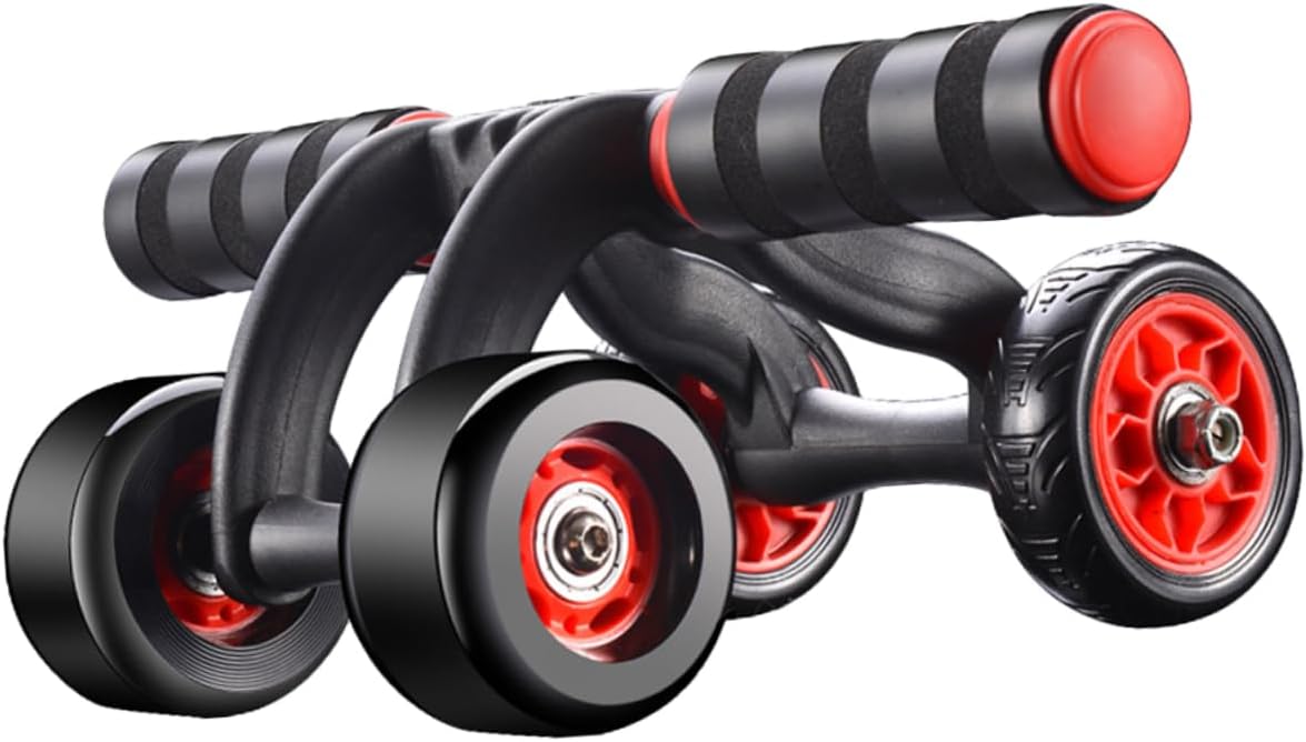 HANABASS 4-Wheel Abdominal Muscle Wheel with Knee Mat Automatic Spring Back Quiet Fitness Roller for Home Use for Core Strength Training and Weight Loss
