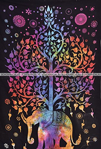 Bohomandala Mandala Tapestry Tapestries Exclusive Twin Elephant Tapestry Tie & Dye Bedding, Multi Color Indian Mandala Wall Art Hippie Wall Hanging Bohemian Bedspread